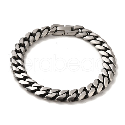 304 Stainless Steel Cuban Link Chain Bracelets for Women Men BJEW-Q341-15E-AS-1