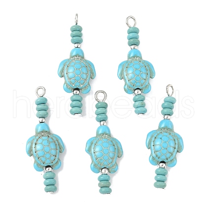 Dyed Synthetic Turquoise Turtle Rondelle Beaded Pendants PALLOY-JF04011-02-1