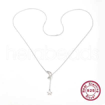 925 Sterling Silver Moon & Star Cable Chain Lariat Necklaces for Women IU6306-1