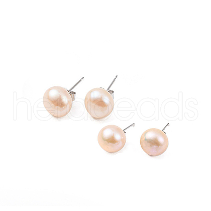 Mother's Day Jewellery Natural Pearl Round Bead Stud Earrings EJEW-E298-01E-02P-1