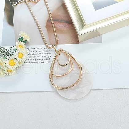 Teardrop Alloy & Cellulose Acetate Pendant Necklaces for Women FS-WG301DC-04-1