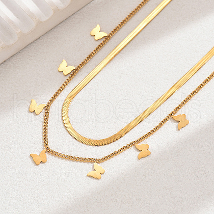 Stainless Steel Double Layer Butterfly Tassel Lady Fashion Necklaces DJ3409-1