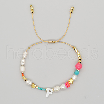 Shell Letter Charm Bead Bracelets ZZ0793-16-1