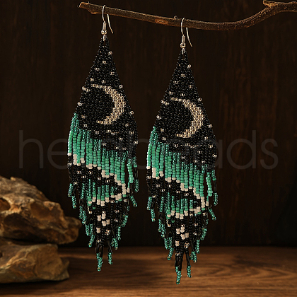 Bohemian Style Moon Pattern Glass Bead Handmade Dangle Earrings for Women DD4276-1