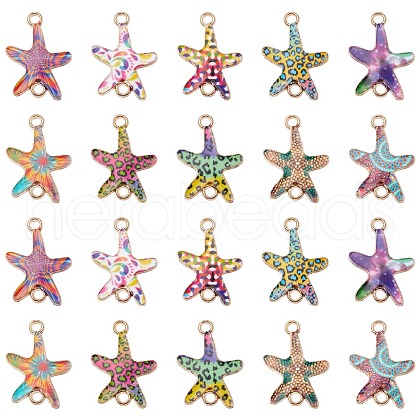 60Pcs 10 Styles Printed Alloy Connector Charms PALLOY-CJ0003-04-1