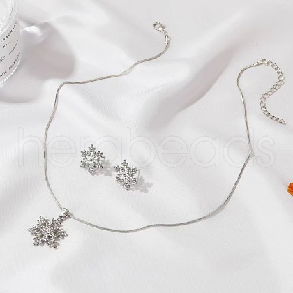 Snowflake Alloy Crystal Rhinestone Pendant Necklaces & Stud Earrings Sets FS-WGBFA9B-02-1