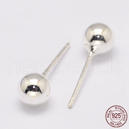 925 Sterling Silver Stud Earrings STER-K028-01S-4mm-1