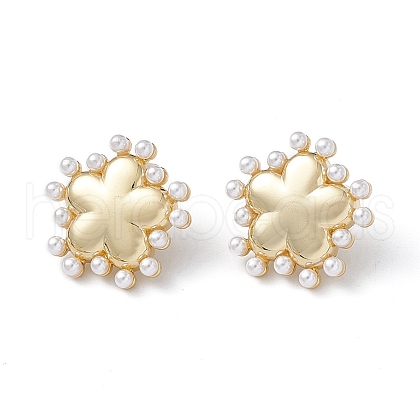 Long-Lasting Plated Brass Stud Earrings with Plastic Pearl for Women EJEW-A088-01G-1