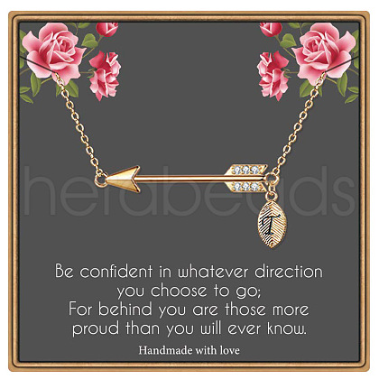 Brass Micro Pave Clear Cubic Zirconia Arrow with Letter Pendant Necklaces FS-WG43978-20-1