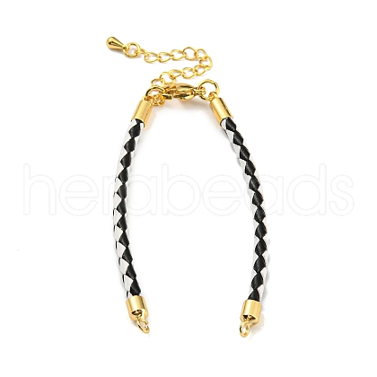 Leather Braided Cord Link Bracelets MAK-K022-01G-08-1