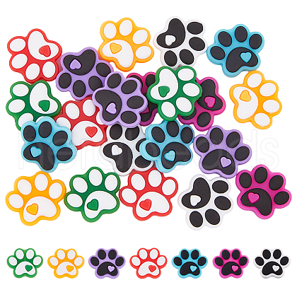 DICOSMETIC 21Pcs 7 Colors Dog Paw Print Food Grade Eco-Friendly Silicone Focal Beads SIL-DC0001-31-1
