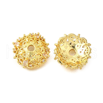 Flower Brass Micro Pave Clear Cubic Zirconia Bead Caps KK-V008-30G-1