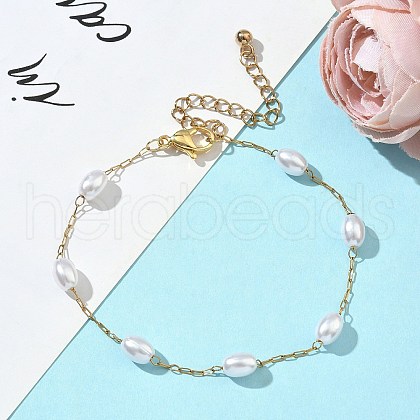 Oval ABS Imitation Pearl Beaded Link Bracelets for Women BJEW-JB11839-1