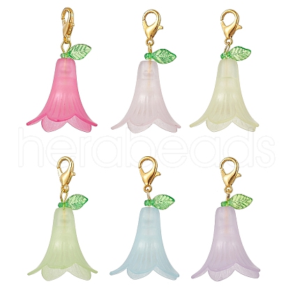6Pcs 6 Colors Flower Acrylic Pendant Decorations HJEW-JM02581-1