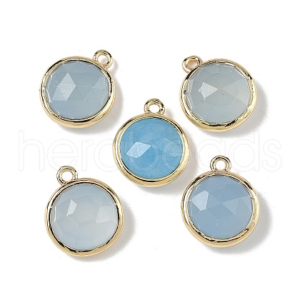 Brass Pave Dyed Natural White Jade Faceted Flat Round Charms G-U028-03G-10-1