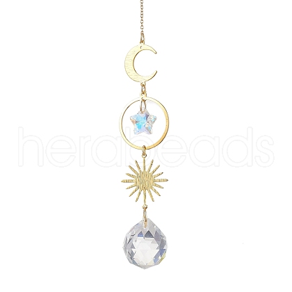 Brass Moon Sun Pendant Decoration HJEW-JM02008-1