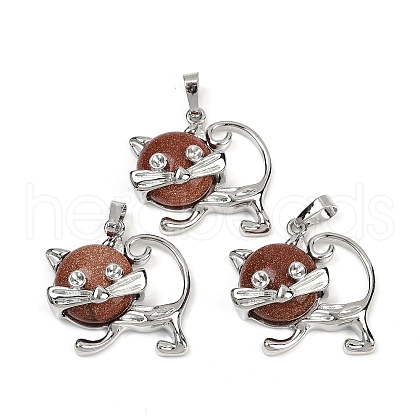Synthetic Goldstone Kitten Pendants G-J386-C17-15-1