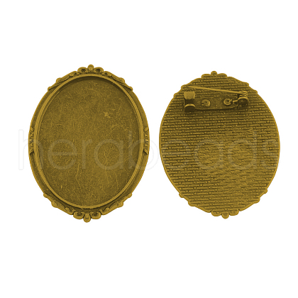 Oval Tibetan Style Brooch Cabochon Settings X-TIBE-S172-AG-NR-1