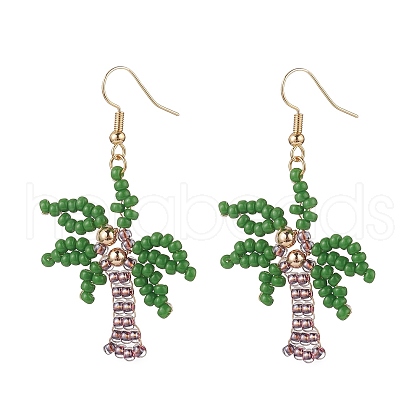 Glass Seed Braided Coconut Tree Dangle Earrings EJEW-JE05169-1