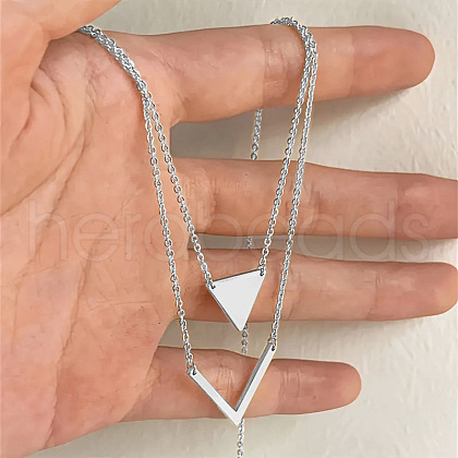 Triangle & Letter V Pendant Alloy Double Layer Necklaces for Women FS-WGE5888-01-1