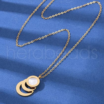 304 Stainless Steel Roman Numeral 3 Ring Pendant Necklaces NJEW-V001-06G-02-1