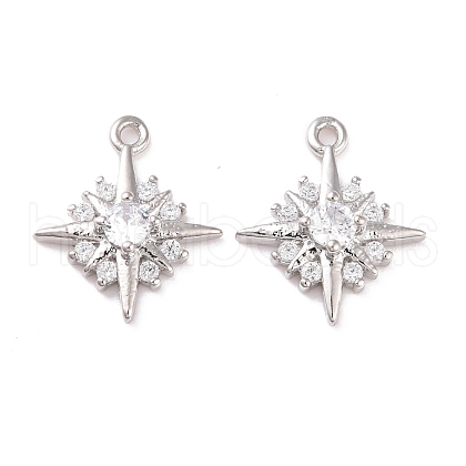 Brass Micro Pave Clear Cubic Zirconia Charms KK-G418-09P-1