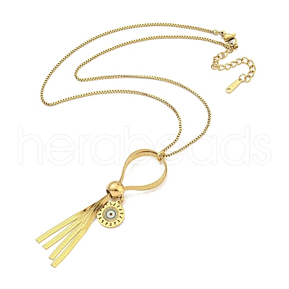 Ion Plating(IP) 201 Stainless Steel Enamel Evil Eye Tassel Pendant Necklaces NJEW-K270-24G-1