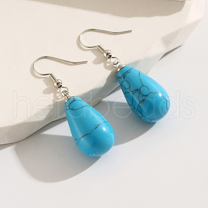 Fashionable Classic Teardrop Synthetic Turquoise Dangle Earrings for Women PW8362-1