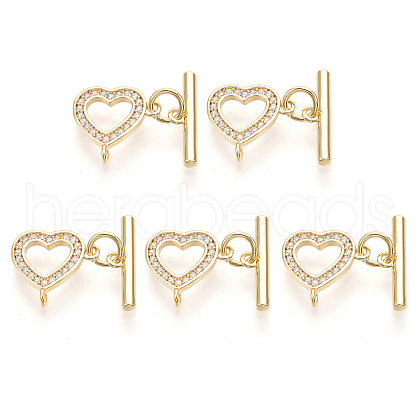 5Pcs Brass Micro Pave Clear Cubic Zirconia Toggle Clasps KK-CJ0002-03B-1