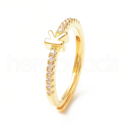 Clear Cubic Zirconia Initial Letter Adjustable Ring RJEW-C052-01G-K-1