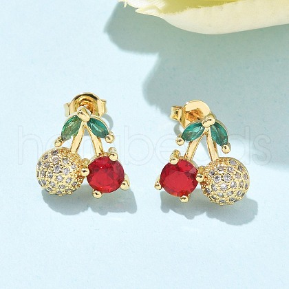 Brass Cubic Zirconia Stud Earrings EJEW-Q017-03B-G-1