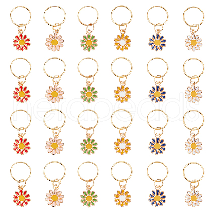  36Pcs 6 Colors Daisy Alloy Enamel Dreadlocks Beads OHAR-NB0001-27-1