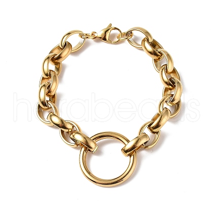 PVD Vacuum Plating 304 Stainless Steel Ring & Oval Link Chain Bracelets for Women Men BJEW-P287-01G-1