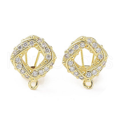 Hollow Rhombus Brass Micro Pave Cubic Zirconia Stud Earrings Finding KK-E083-05G-1