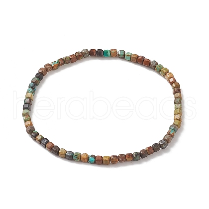 Natural HuBei Turquoise Cube Beaded Stretch Bracelet for Women BJEW-JB08976-01-1