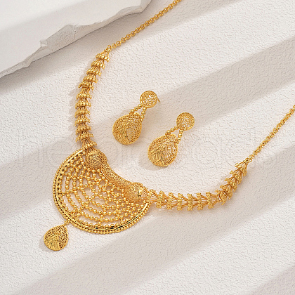 Elegant Brass Hollow Teardrop Earrings & Necklaces Sets for Women CH3228-1