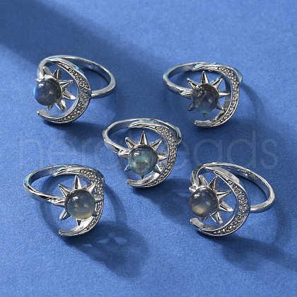 Natural Labradorite Finger Rings RJEW-E067-04P-1