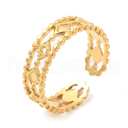 304 Stainless Steel Hollow Open Cuff Rings for Women STAS-D085-36G-1
