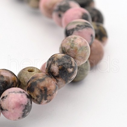 Round Natural Rhodonite Beads Strands X-G-M136-6mm-1