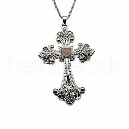 Vintage sparkling Alloy Rhinestone Cross Pendants Necklaces for Women IL0019-1-1