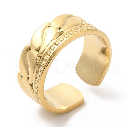 304 Stainless Steel Textured Open Cuff Ring for Women RJEW-I098-08G-1