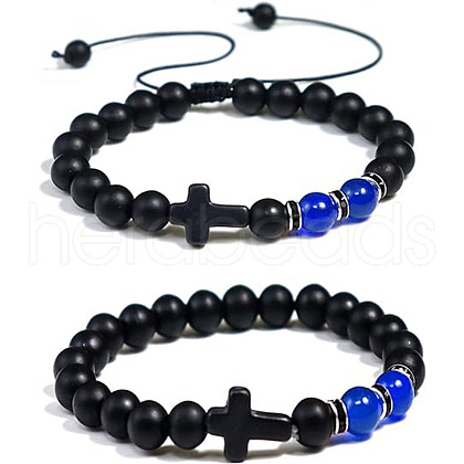 Natural Dyed Other Jade Round Beaded Braided Bracelets PU7590-2-1