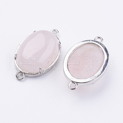 Brass Natural Rose Quartz Links connectors X-G-E398-04R-1