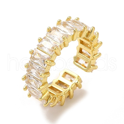 Cubic Zirconia Rectangle Open Cuff Ring RJEW-G282-02G-02-1
