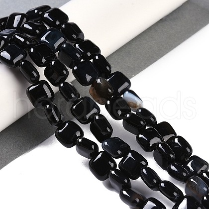 Dyed & Heated Natural Black Agate Beads Strands G-M435-A08-01-1