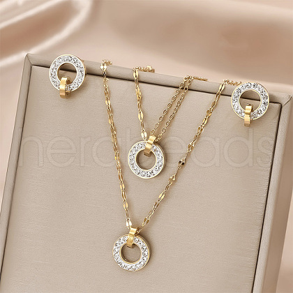 Ring 304 Stainless Steel Micro Pave Clear Cubic Zirconia Pendant Necklaces & Stud Earrings & Link Bracelets Sets FS-WGE7FBC-01-1