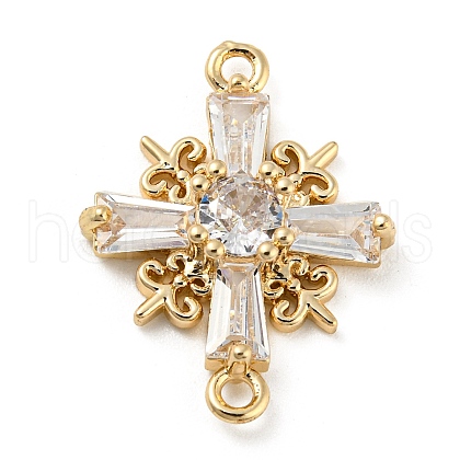 Brass Pave Clear Cubic Zirconia Connector Charms KK-G478-02F-KCG-1