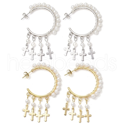 2 Pairs 2 Colors Cross Shell Pearl Dangle Stud Earrings EJEW-JE06185-1