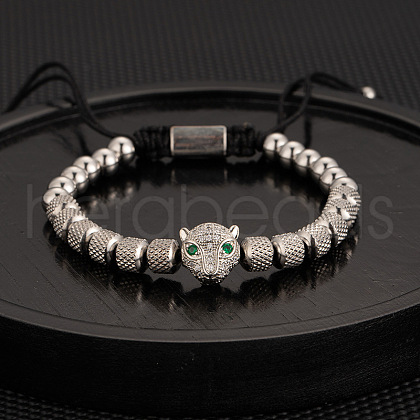 304 Stainless Steel Braided Beads Bracelets WG0F93D-08-1