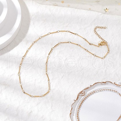 304 Stainless Steel Cuboid Bar Link Chain Necklaces for Women Men NJEW-JN05196-01-1